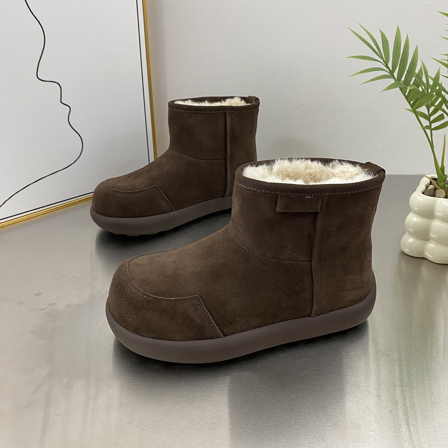 磨砂真皮丑萌大头加绒加厚保暖雪地靴女棉靴2025冬季防滑面包短靴,女鞋,时尚雪地靴,淘宝优惠券,粉丝福利购,淘宝优惠卷