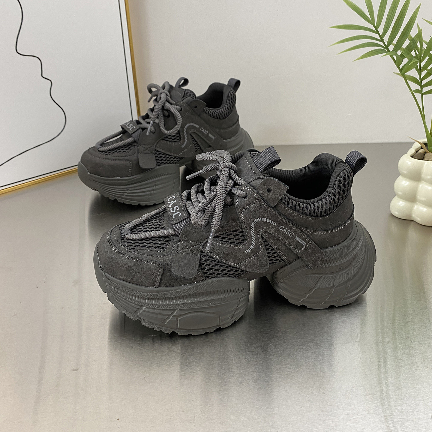 真皮厚底网面透气老爹鞋女ins潮2025冬季新款复古轻便运动休闲鞋,女鞋,时尚休闲鞋,淘宝优惠券,粉丝福利购,淘宝优惠卷