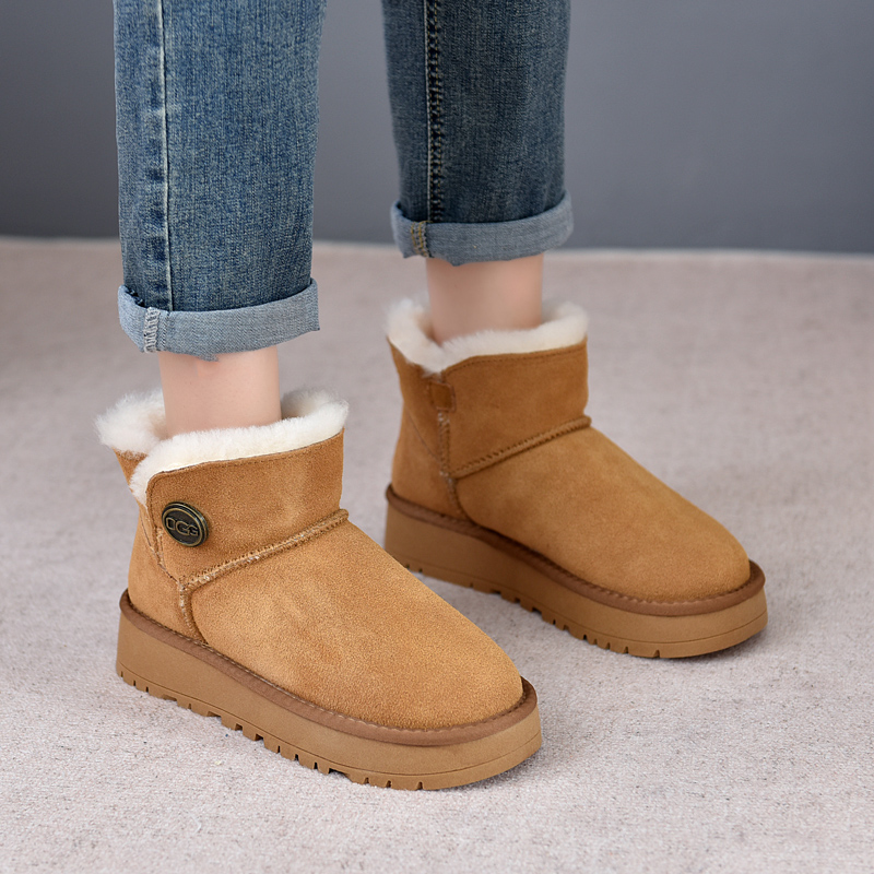 磨砂牛皮加绒加厚雪地靴保暖棉鞋