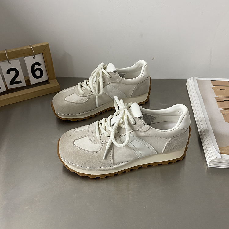 真皮软底华夫阿甘鞋女复古德训鞋