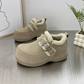 保暖毛毛棉鞋 磨砂真皮羊羔毛厚底勃肯鞋 女一脚蹬雪地靴2025冬新款