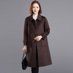 妈妈装 长款 韩版 女装 宽松大码 牦牛绒双面羊毛呢子大衣2025秋冬新款