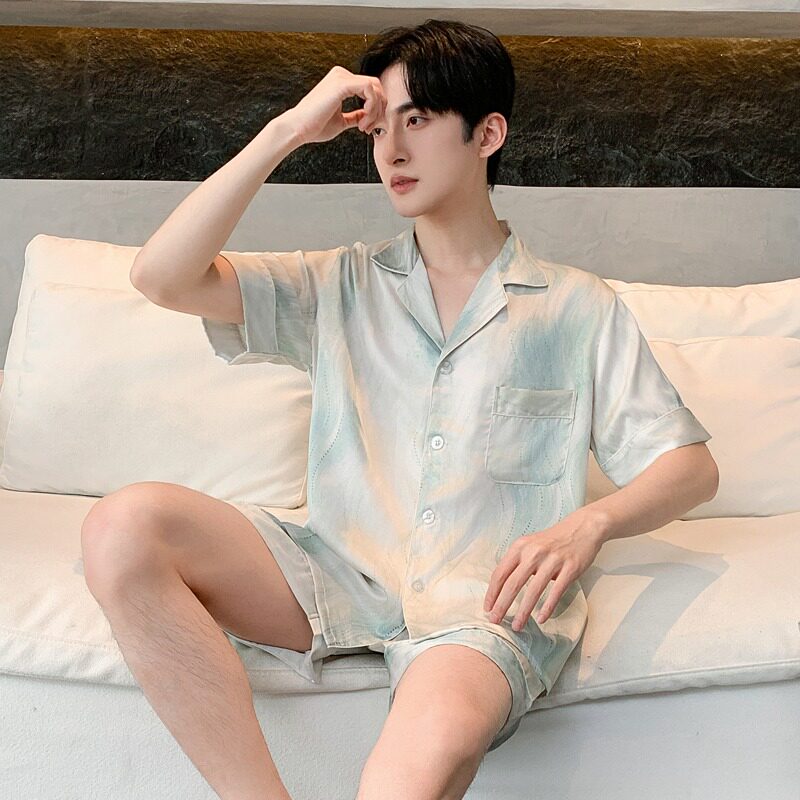 男睡衣夏季冰丝短袖短裤薄款