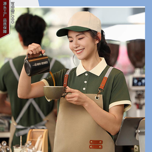 餐饮工作服polo衫定制夏季黑色咖啡店服务员工装短袖凉感T恤女款