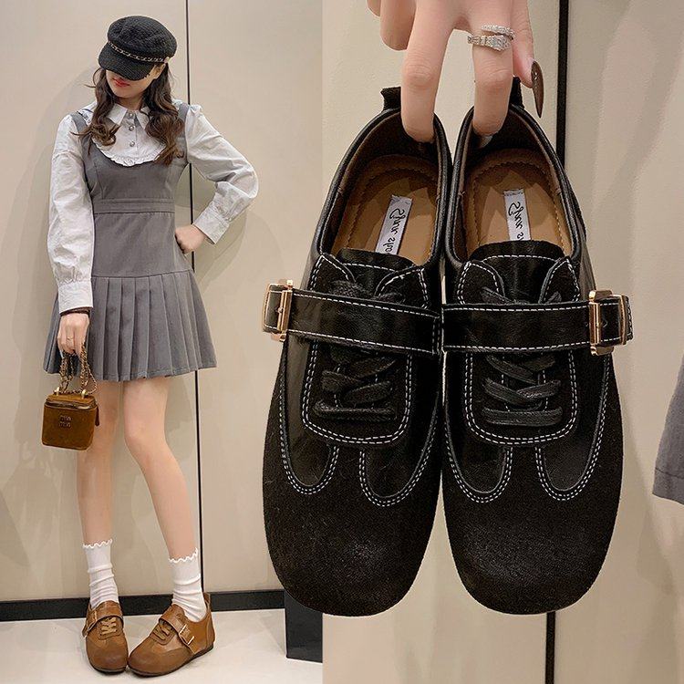英伦风设计感小皮鞋女2026春新款单鞋百搭系带方头平底休闲德训鞋,女鞋,深口单鞋,淘宝优惠券,粉丝福利购,淘宝优惠卷