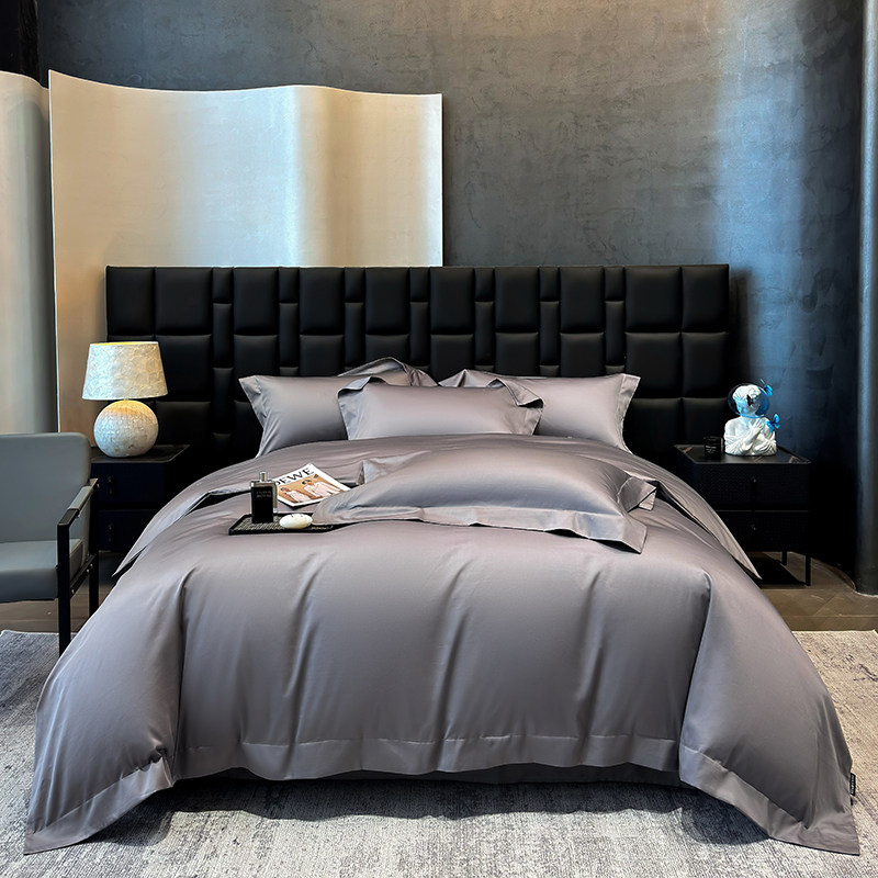 2026新纯色简约风A类100S全棉贡缎纯色长绒棉四件套纯棉床上用品