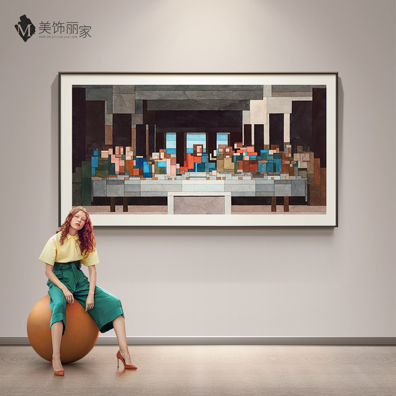现代简约横版客厅装饰画抽象个性创意艺术画马赛克壁画餐厅挂画图片