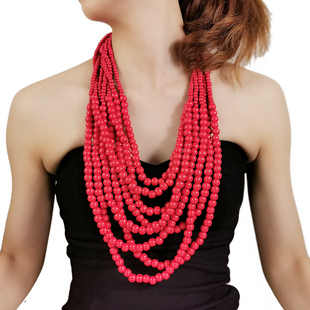 波西米亚多层树脂米珠项链 欧美气质混搭质感短款项链necklace