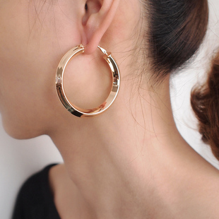新款欧美夸张百搭圆圈耳环 时尚铜合金粗圆管圈圈大耳环耳圈女