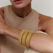 sasa同款 手镯西班牙小众设计感镀金熔岩圆珠纹理开口手镯手环女