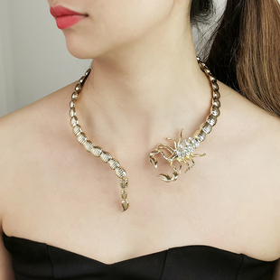 欧美夸张项圈复古时尚金属蛇蝎美人竖条纹劲链项链金色跨境饰品女