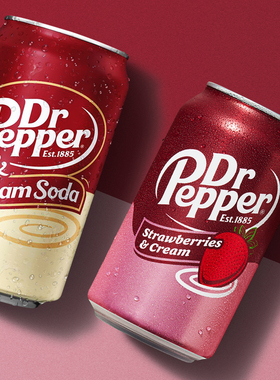新品美国进口DR PEPPER胡椒博士草莓奶油味汽水Craem Soda 355ml
