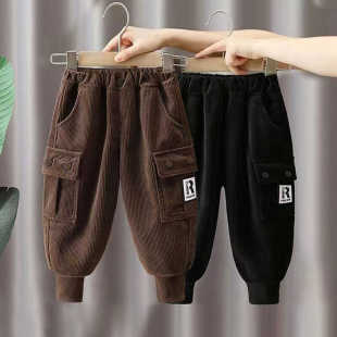 2024新款 秋冬装 宝宝加绒休闲裤 儿童冬季 男童一体绒工装 灯芯绒裤 裤