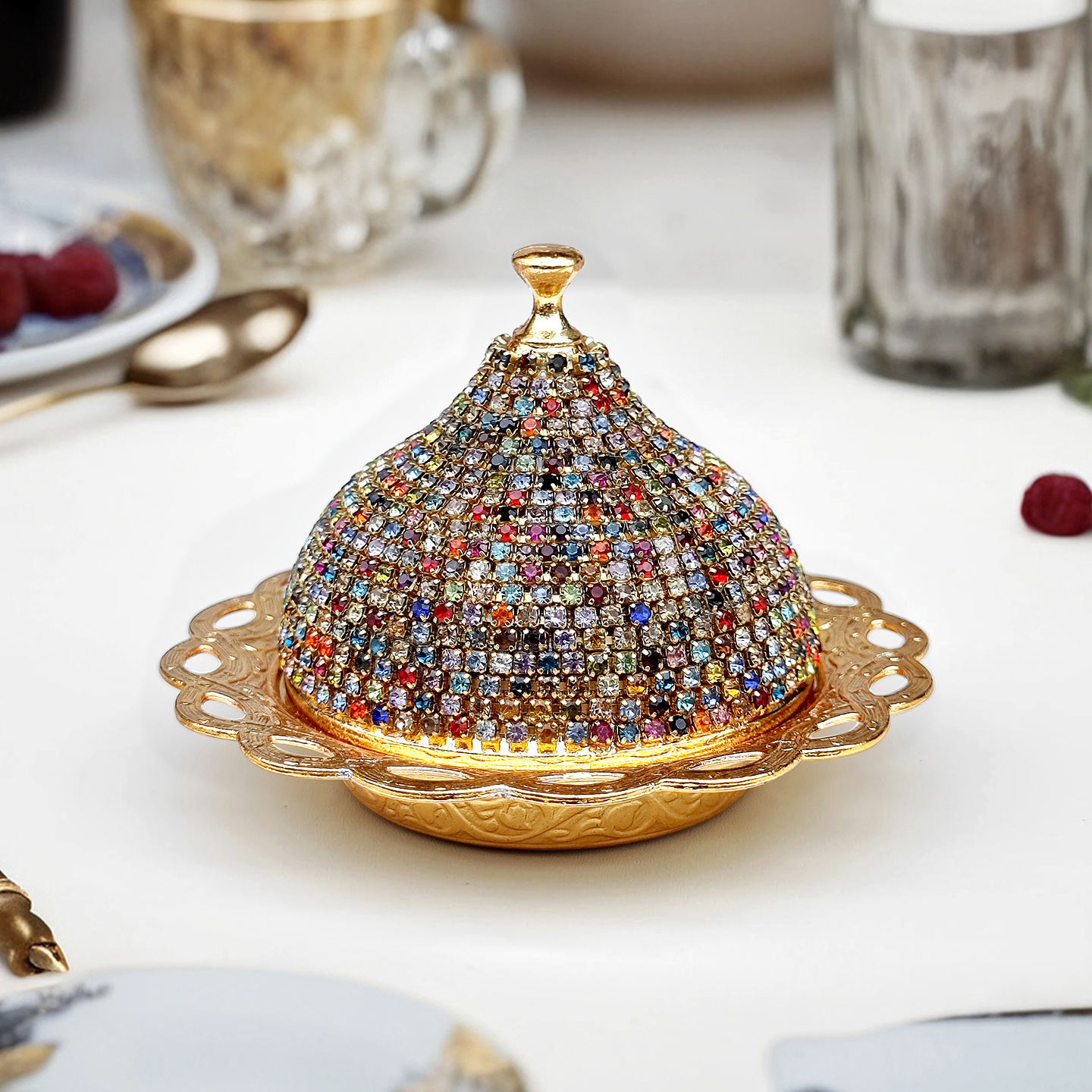 土耳其进口金色铜质手工咖啡糖缸