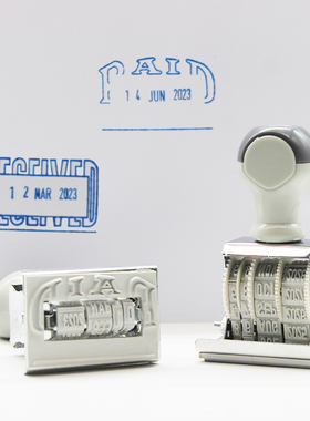 PAID中英文日历印章RECEIVED花体滚轮收到支付可调数字刻字号码