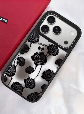 C家代购CASE联名黑色玫瑰适用苹果17ProMax手机壳15/16高级感13防摔iPhone17Air保护套MagSafe磁吸14女亚克力