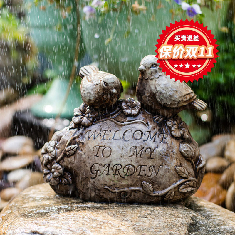 掬涵welcome欢迎门牌创意庭院杂货装饰摆件水泥小鸟石头碑雕花园