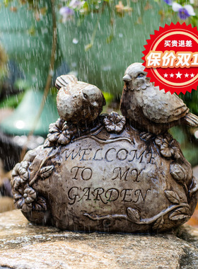 掬涵welcome欢迎门牌创意庭院杂货装饰摆件水泥小鸟石头碑雕花园