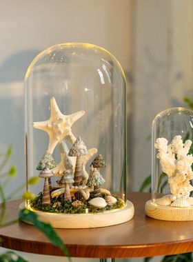 掬涵永生花玻璃罩微景观玩偶摆件发光底座带灯手办盲盒防尘罩摆件