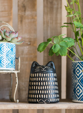 现代艺术二次元装饰卡通猫咪摆件黑猫白猫杂货花园招财礼物