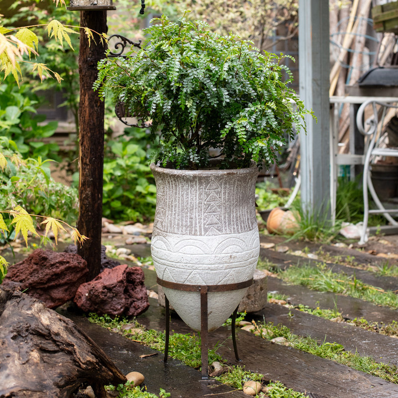 北欧装饰大型艺术花盆配铁架植物盆栽插花落地花器摆件花园