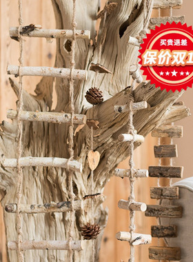 掬涵木棒串串小梯子挂件装饰挂饰挂串白桦木松果圣诞原木小挂饰