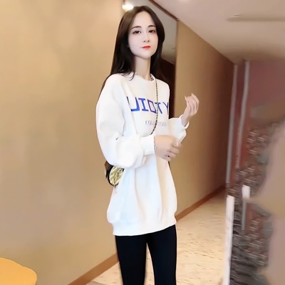百搭休闲卫衣女秋冬季中长款小个子遮屁股2024年新款宽松长袖上衣