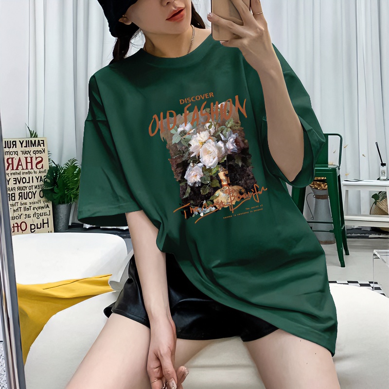 欧货纯棉短袖T恤女2023夏季新款韩版宽松大码休闲中长款上衣ins潮