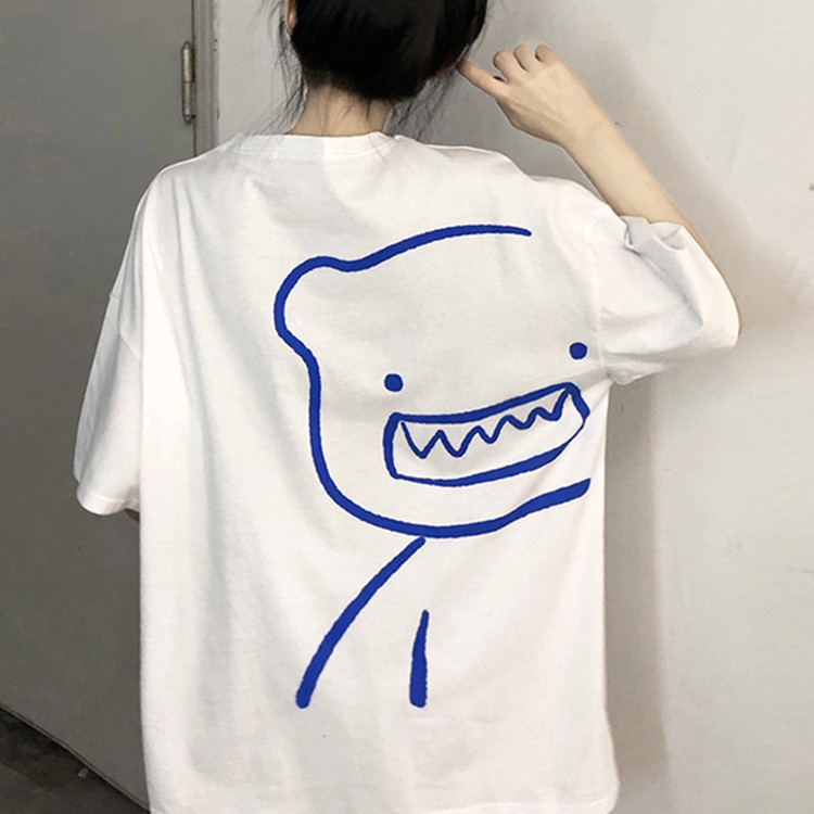 纯棉白色短袖T恤女夏季2023新款趣味设计感小众宽松打底衫上衣ins