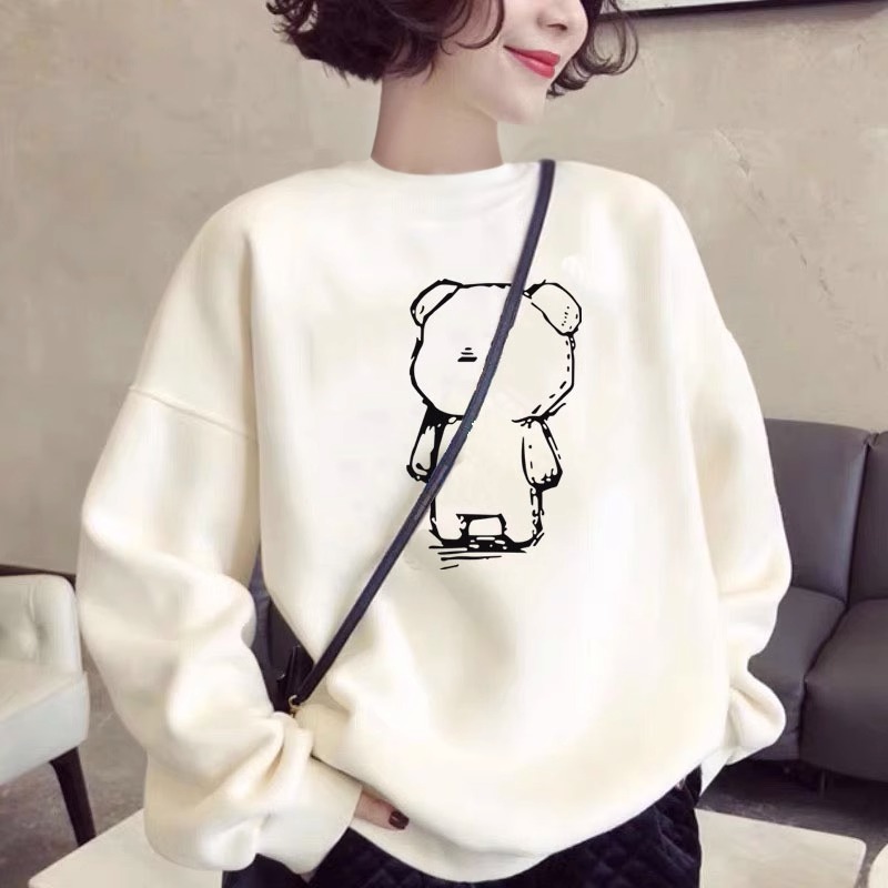 白色卫衣女春秋宽松韩版圆领套头2023新款薄款长袖上衣外套ins潮