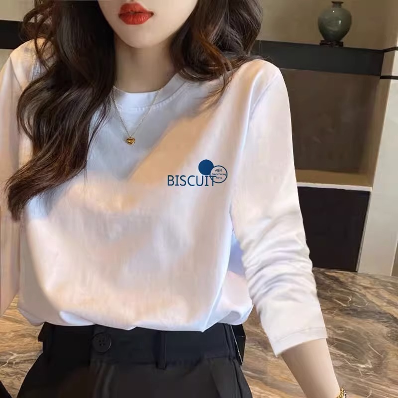 2023年早秋新款白色内搭打底衫女装秋冬季韩版纯棉长袖t恤上衣ins