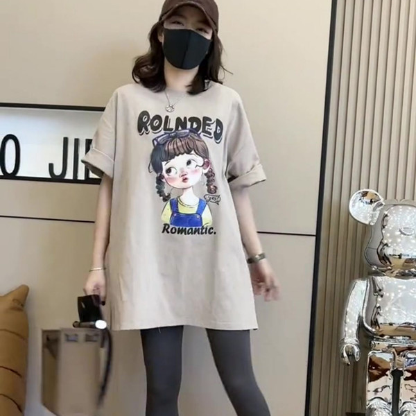 下衣失踪t恤中长款短袖女遮屁股打底衫洋气减龄搭配鲨鱼裤的上衣