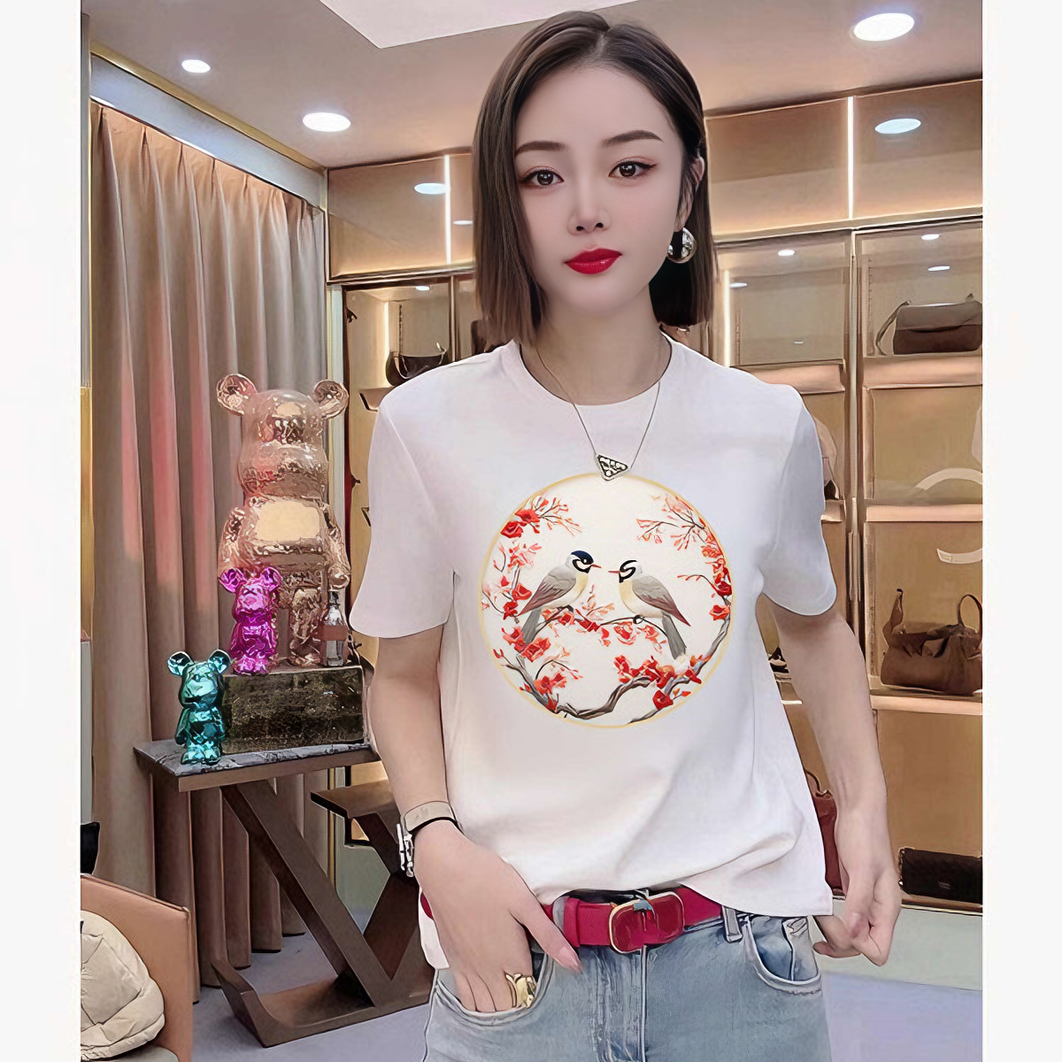 新中式白色T恤女短袖气质百搭正肩体恤圆领夏季新款设计感上衣女