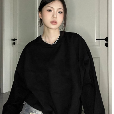 圆领卫衣女秋冬季内搭简约纯色基础款新款大码宽松百搭上衣打底衫