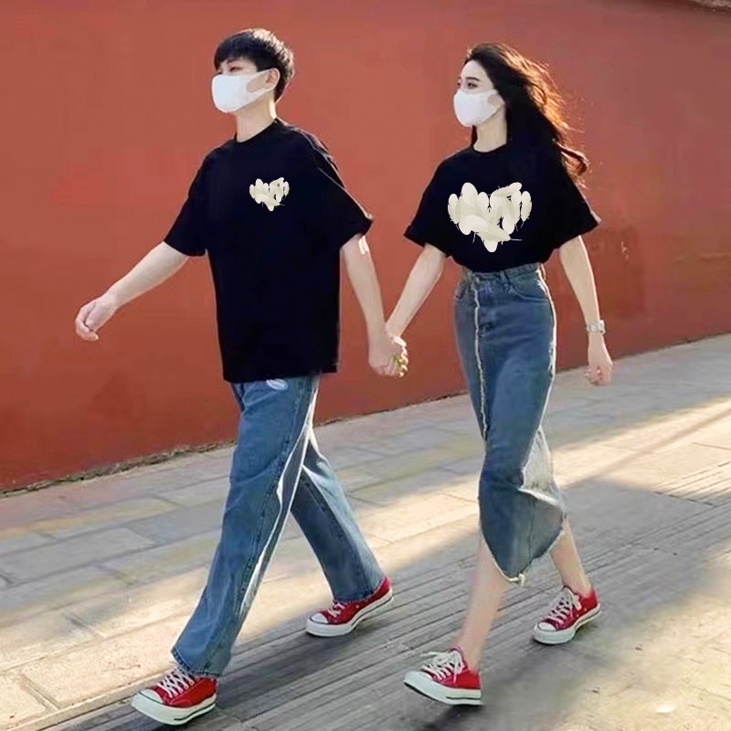 不一样的情侣装夏季装2023新款纯棉短袖roora网红潮牌T恤套装ins