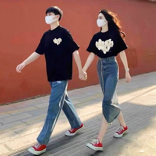 不一样的情侣装夏季装2023新款纯棉短袖roora网红潮牌T恤套装ins