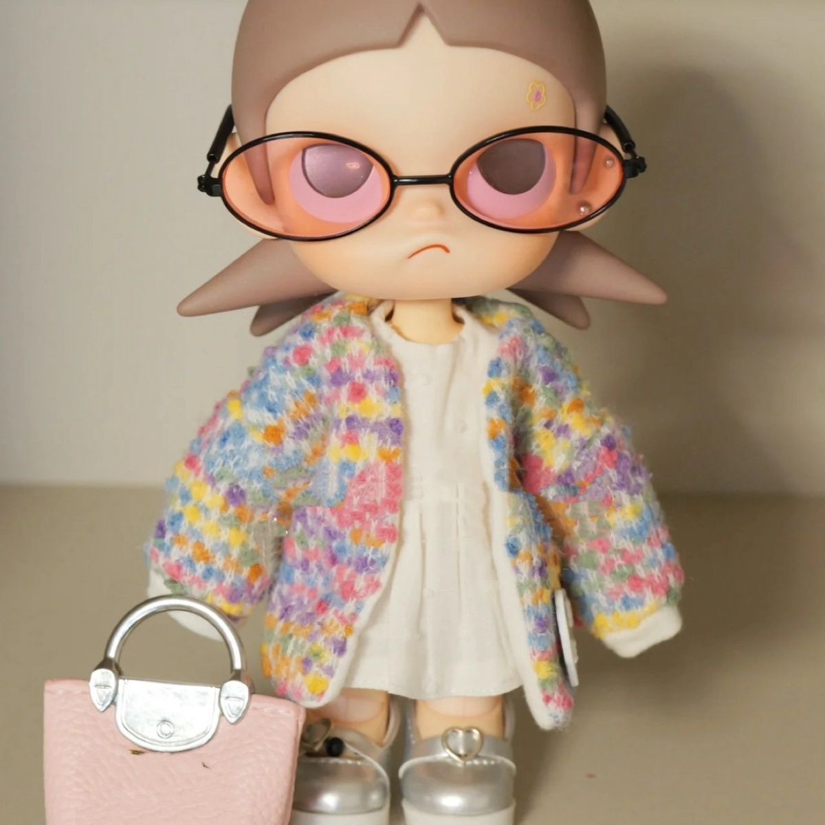 Zsiga嘎姐梦幻彩虹套装秋冬外套穿搭1/8可动娃衣毛绒套装粉色眼镜