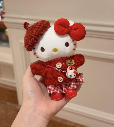 新年红色kt可爱正版毛绒HelloKitty钥匙扣红色娃衣装饰喜庆包挂件