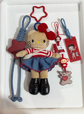 潮流包挂kt玩偶小香风包包挂件黑皮长腿学院风kitty送礼物挂饰