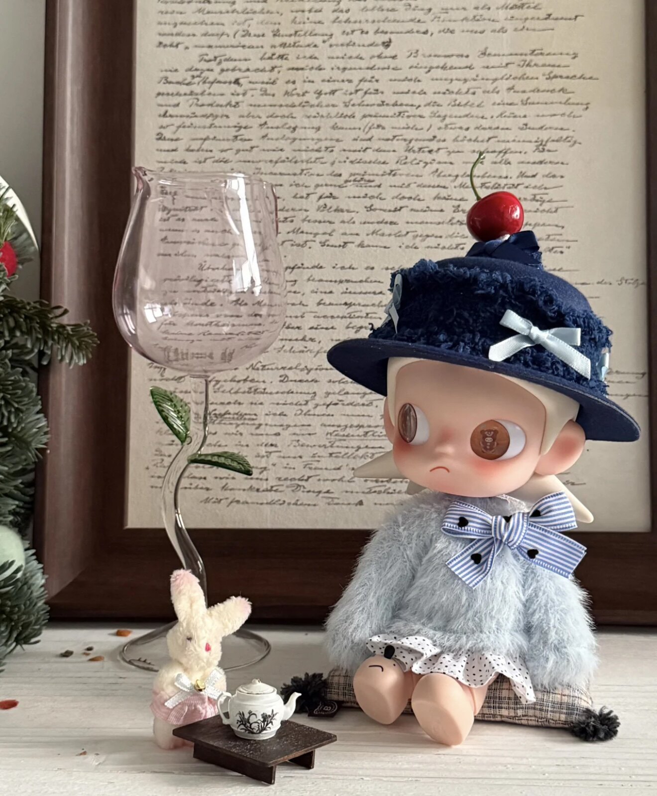 嘎子姐奶蓝色穿搭毛绒衣服冬季zsiga姜饼人娃衣裙子帽子套装超萌