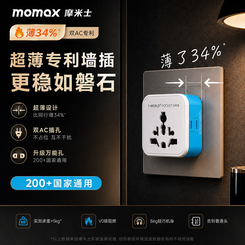 摩米士Mini纤薄旅行转换插头图片