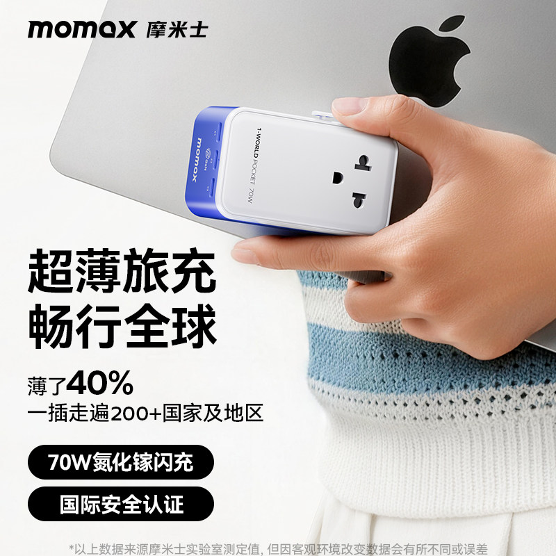 MOMAX摩米士超薄转换插头全球通韩国美英欧标70W氮化镓充电器插座