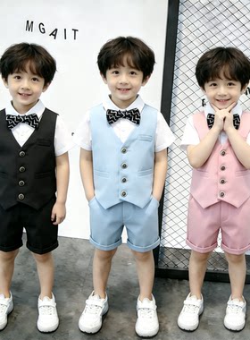 男童韩版小西装套装夏季短袖马甲短裤表演演出服儿童礼服花童潮款