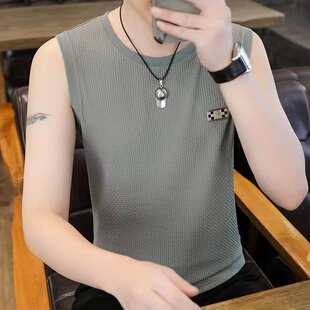 2026新款 男士 无袖 T恤潮流圆领透气速干冰丝宽松背心坎肩上衣 夏季