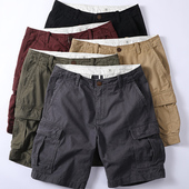 复古男士 直筒五分裤 户外宽松多口袋中裤 短裤 运动黑色纯棉工装 夏季