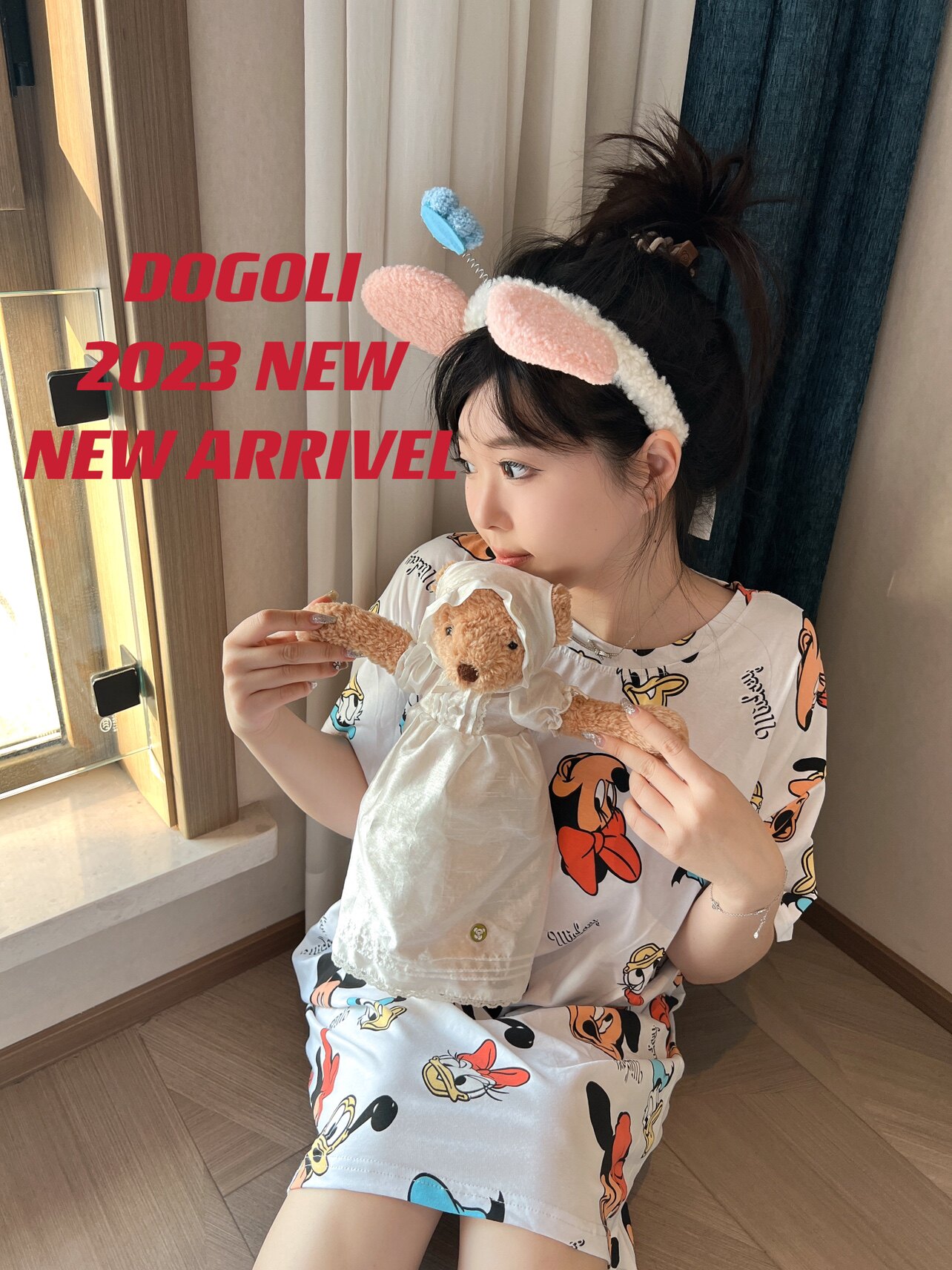 ins风韩版女士纯棉短袖夏天短袖睡裙卡通彩色图案女士家居服
