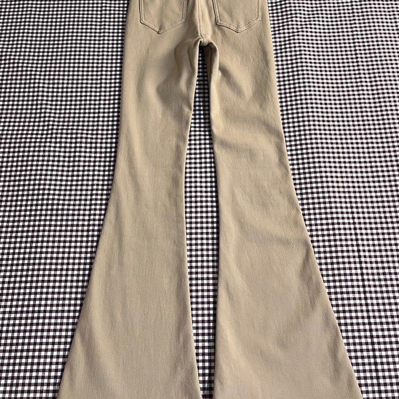 适用卡其色低腰加l绒加厚微喇叭牛仔裤女秋冬新款弹力百搭小个子