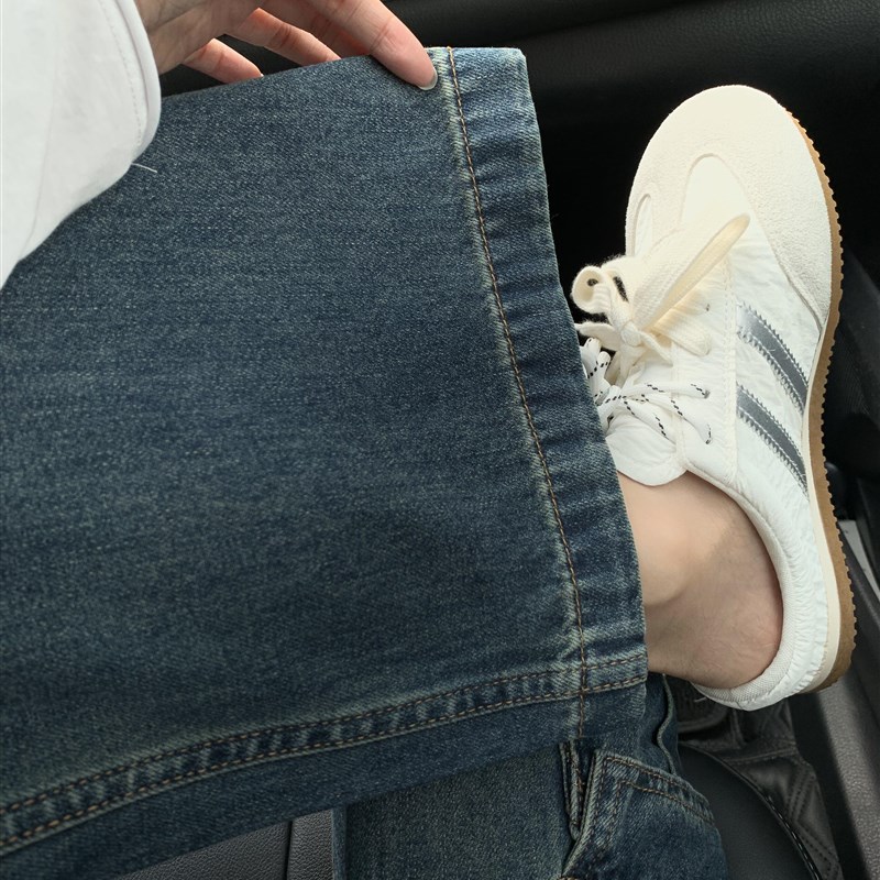 适用覆古蓝大口袋工装裤宽松直筒牛仔裤I女秋冬新款高腰显瘦垂感