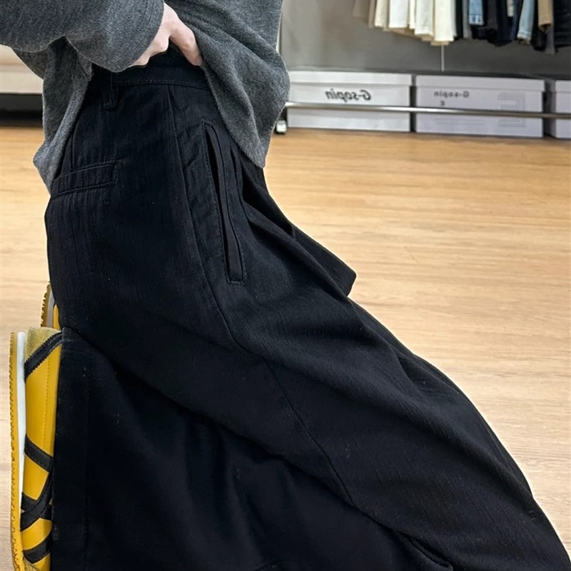 适用黑色高腰阔腿牛仔裤女秋季胖妹妹mm宽松显瘦慵懒Y风长裤直筒
