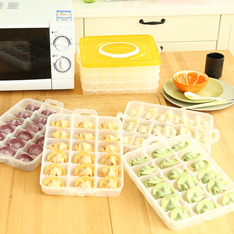 适用层分格速冻饺子盒冰箱保鲜水饺馄饨不M粘透明带盖收纳冷藏盒图片